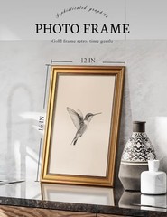 Vintage Gold Framed Hummingbird Wall Art – 12×16 Bird Sketch Canvas Print