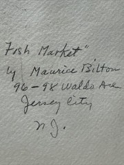 Antique New Jersey Painting Black Fisherman Fish Market Maurice Bilton Rare