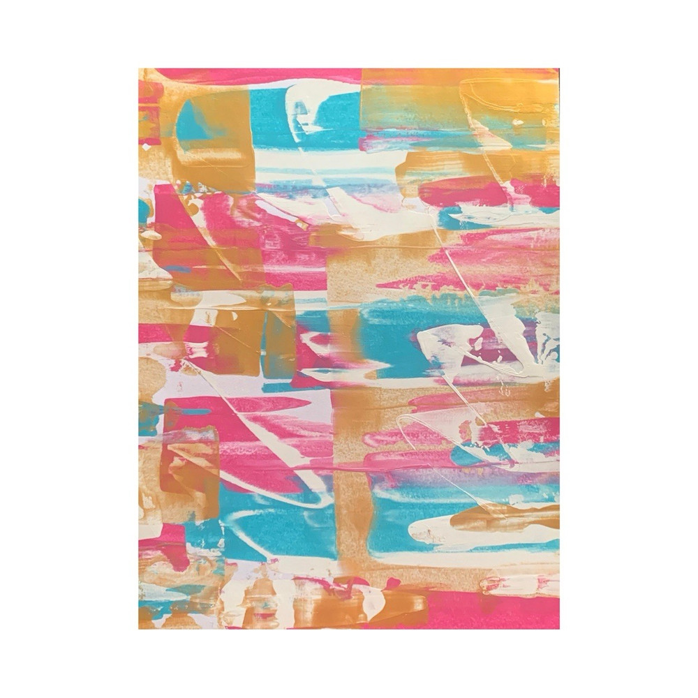 9×12 Painting Original Art Abstract Expressionism Pink Teal Gold Wall Decor OOAK