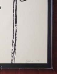 2 Framed Modern Botanical Ink Paintings Signed Boho Minimalist Black Wall Art