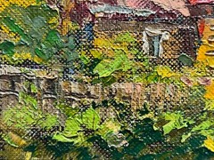 Oil painting Wooden houses Ukrainian painter Fiberboard original landscape art