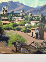 HISTORIC REGIONALISM PAINTING MEXICO VILLAGE DARWIN DUNCAN LISTED CALIFORNIA OIL