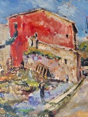 Original Oil Painting By Costantino Lagana Mediterranean Village Scene Framed