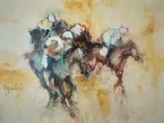 Aldo Paolucci Original Oil Painting on Canvas Impressionist Horses MCM Signed
