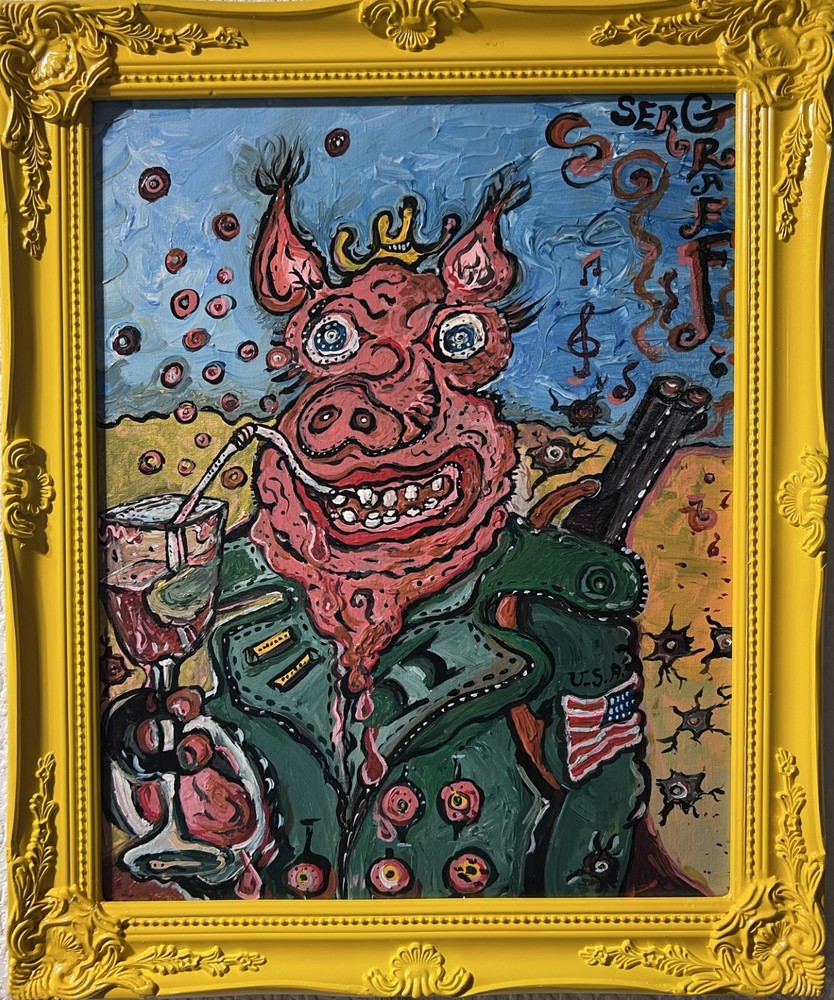 Original Painting on canvas in Cartoon Style by Serg Graff „Brave Boar“, COA