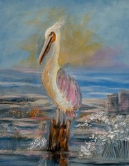 COASTAL PELICANS 14×11 Original Modern Art OCEAN ART Interior Design