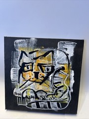 Cat painting acrylic picture on canvas unique gouache orig sign ZM