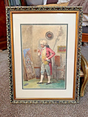 Albert Roberti ?(1811-1864 Belgium) Watercolor Painting The Connoisseur Colonial
