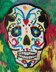Expressionism/Abstract Skull head 11 x 14 Signed Colorful Street Art Painting