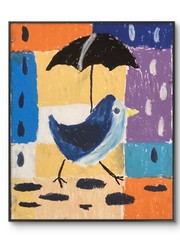 Mid Century Modern Bird Painting Original 11×14 Geometric Abstract Fine Art