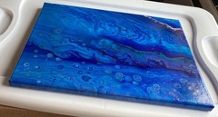 Abstract Fluid Pour Painting Blue Acrylic 11″ x 14″ Home Decor Wall Art
