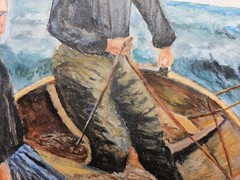 No: 1122 Oil Painting Artwork Maritime Landscape Signed Sea People Boat