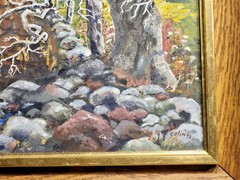 Framed Vintage Landscape Painting Autumn Farm Scene Trees Signed Impressionist