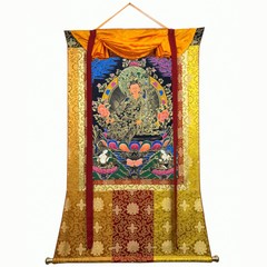 Silk Brocade Guru Rinpoche Thangka, Padmasambhava Thanka, Mantra blessed Guru