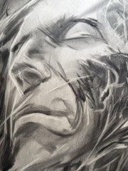 Dark Surreal Portrait 18×24 Pastel Abstract Emotional Face Artwork