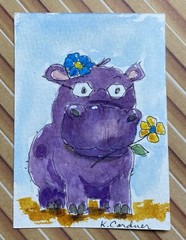 ACEO Original, Hippo, Animal, Kimberly Cordner
