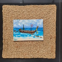 Pleasure Boat Painting Seascape Skiff Original Wall Art 6×8′ Ocean Shallop