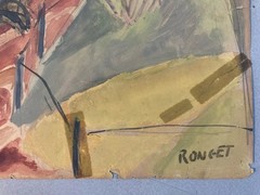 Gouache Painting 1930 Park Bench Cubism Cubist Elisabeth Ronget Antique