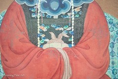 Vintage Chinese Scroll Painting of Empress Ancestor on Throne Chair Frame 26×16″