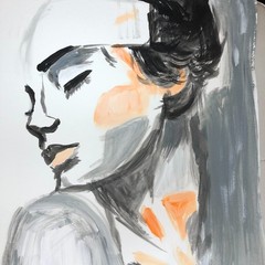 Fashion girl pose expressionist modern art painting 14X11 Gallery Paper original