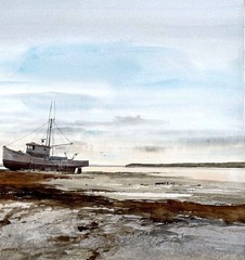 1970s Beached Boat „Sundown“ Painting by Ritchie Benson CHALLIS GALLERIES