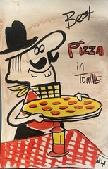 Original Cartoon Pizza Chef Acrylic Painting Signed Food Art
