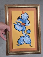 Old Vintage Lois Black Hill Saratoga CA 1966 Retro MCM Poodle Dog Oil Painting