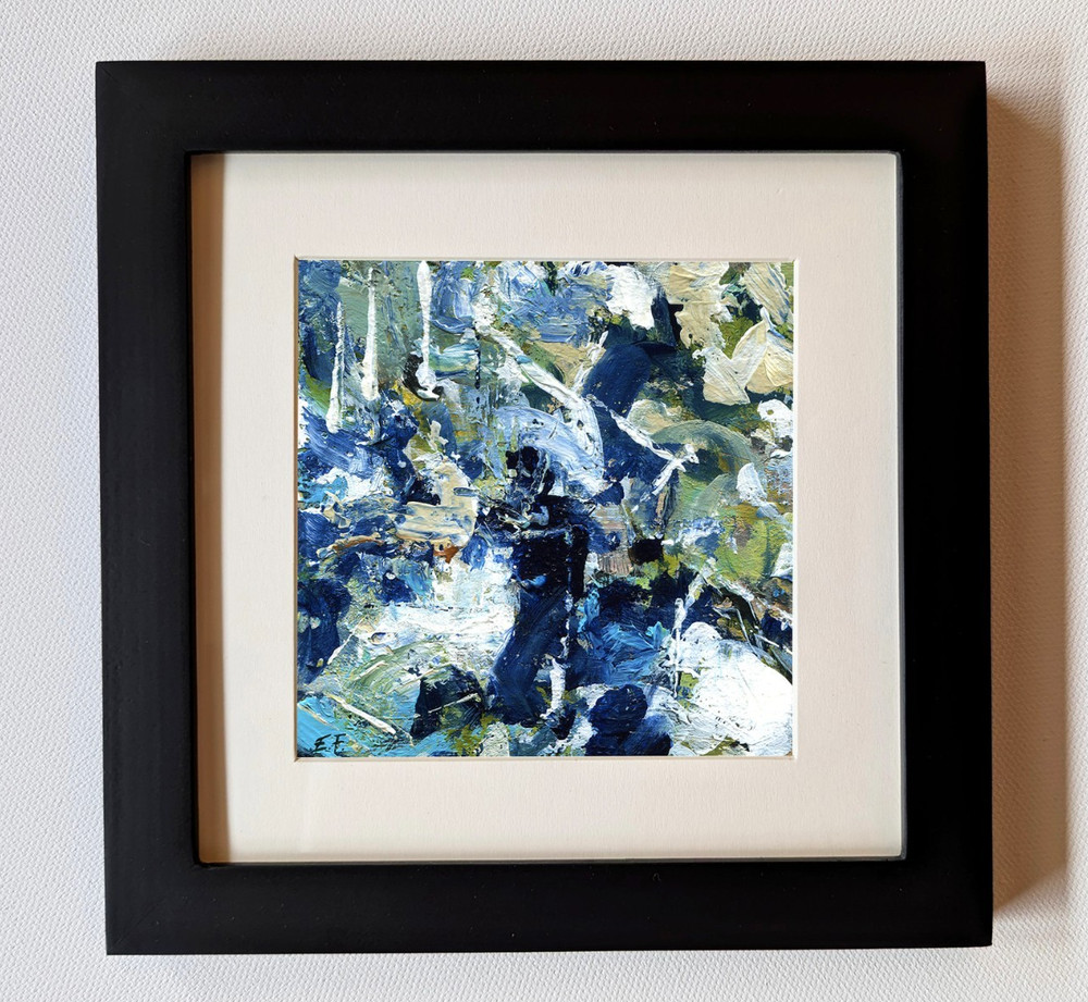 4×4 inch Original Painting, Abstract Expressionism, Blue Colorful Art, Modern