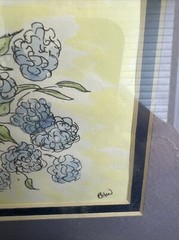 Original watercolor painting Blue hydrangea Botanical wall art Signed Mexico