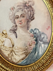 French Victorian Signed Miniature Portrait of a Woman in a Gilt Bronze Frame 19c