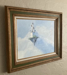 Vintage Original Oil Painting Surrealist Sky Cloud Castle Lawrence W Lee Signed