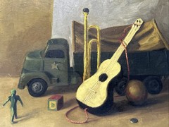 Antique Painting Military Toy Truck Still Life New York Mystery Artist 20 Inches