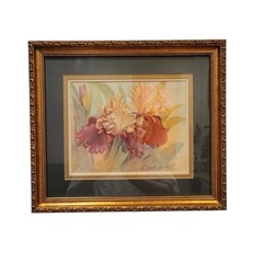 Framed Watercolor Iris Flower Painting Signed W. Winchester 14×16