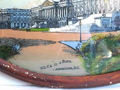 Antique REVERSE Glass Painting US Capitol Building Washington DC 21×15″ FREE SH