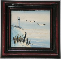Miniature Seascape Oil Painting 2.75″ Sq * Beach Ocean Scene Mini Impressionism