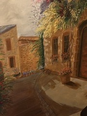 One of one Village Courtyard Street Scene Canvas Painting Large Unframed