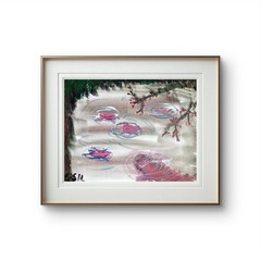Leaves In A Koi Pond Vibrant Abstract Expressionism Canvas Painting 11×14