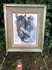 MAHON Original HORSE TRAINER MODERN ABSTRACT 1970s IMPRESSIONIST WATERCOLOR