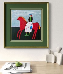 Folk Painting Original Woman Horse Portrait Canvas Outsider Whimsical 10×10 Art