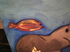 Beautiful Old Florida Inspired Painting Girl Underwater Manatee Sea Life Surreal