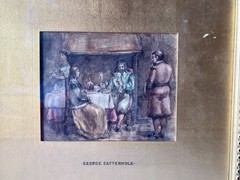 George Cattermole (1800-1868) Framed Original Watercolor, Interior Genre Scene
