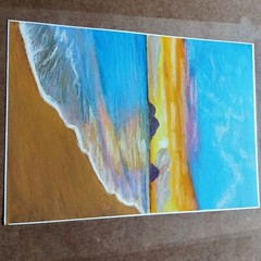 Seascape Painting Tropical Seaside Sunset Beach Original Oil Pastel 8х11″