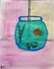Fishbowl Friend 11X 14″ Collage Acrylic Painting Canvas Loose Paper