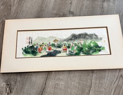 VINTAGE KOREAN PAINTING WOMEN DOING LAUNDRY BY THE RIVER