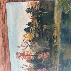 Vtg Original Oil Painting Art Country English Cottage Lake Trees Signed 8” X 10”
