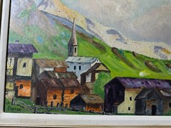 Glassiar 1949 „Mountain Landscape With Rural Homes“ Oil Painting – Signed/Framed