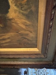 M. Colvin Woman In Market Signed Italian Oil Painting One Of A Kind Rare 1900s