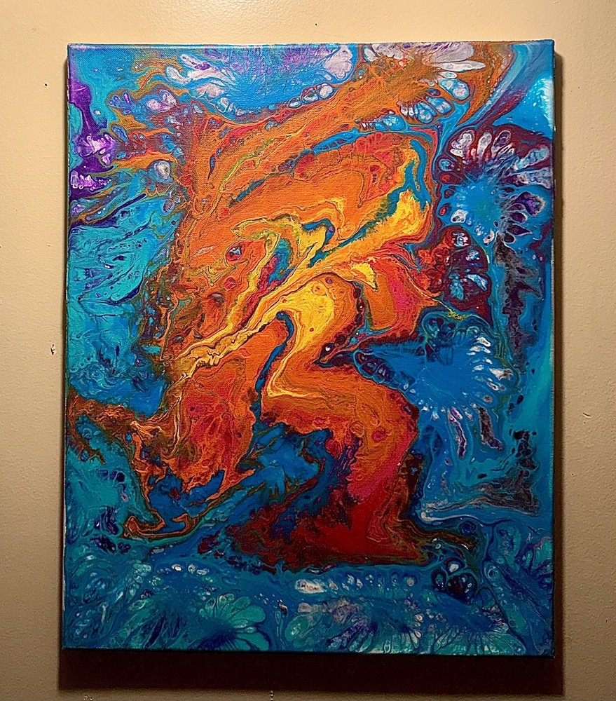 “Fire Woman” Original Acrylic Pour Painting 20” x 16”