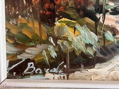 Vintage Original Artist Signed Trees House Home Oil Painting Rural Landscape Art
