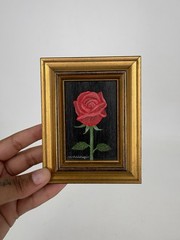 Charles Wehringer Miniature Oil Painting – Red Rose, Americana 20th Century